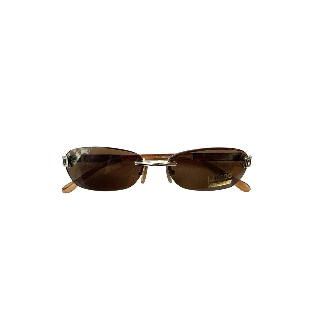 Rimless Brown Sunglasses Y2K Rectangle Spring Hinge UV400 Italy Design Unisex